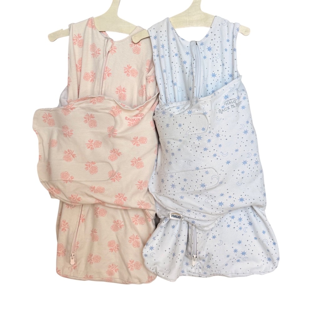 HALO SleepSack Swaddle Newborn Set of 2 Pink Floral Blue Star Cotton Sleep Bag